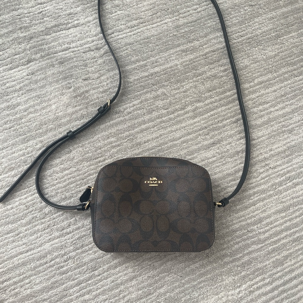 Coach Mini Camera Bag in Signature Canvas Brown Black